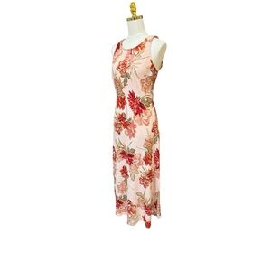 Paper Heart Floral Linen Blend Midi Dress M Open Back Blush
